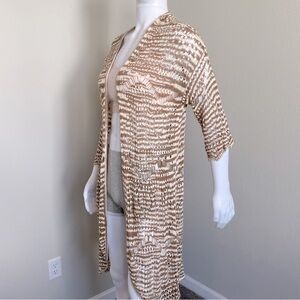 Open-Knit Long Striped Cardigan